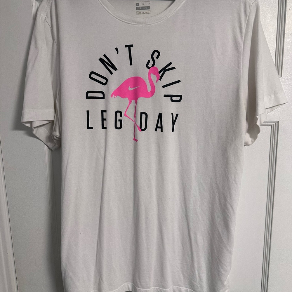 Nike White T-Shirt with Pink Flamingo Print